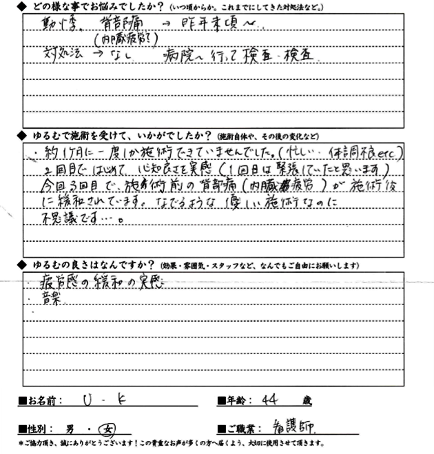 UKさん 40代女性 動悸・背部痛